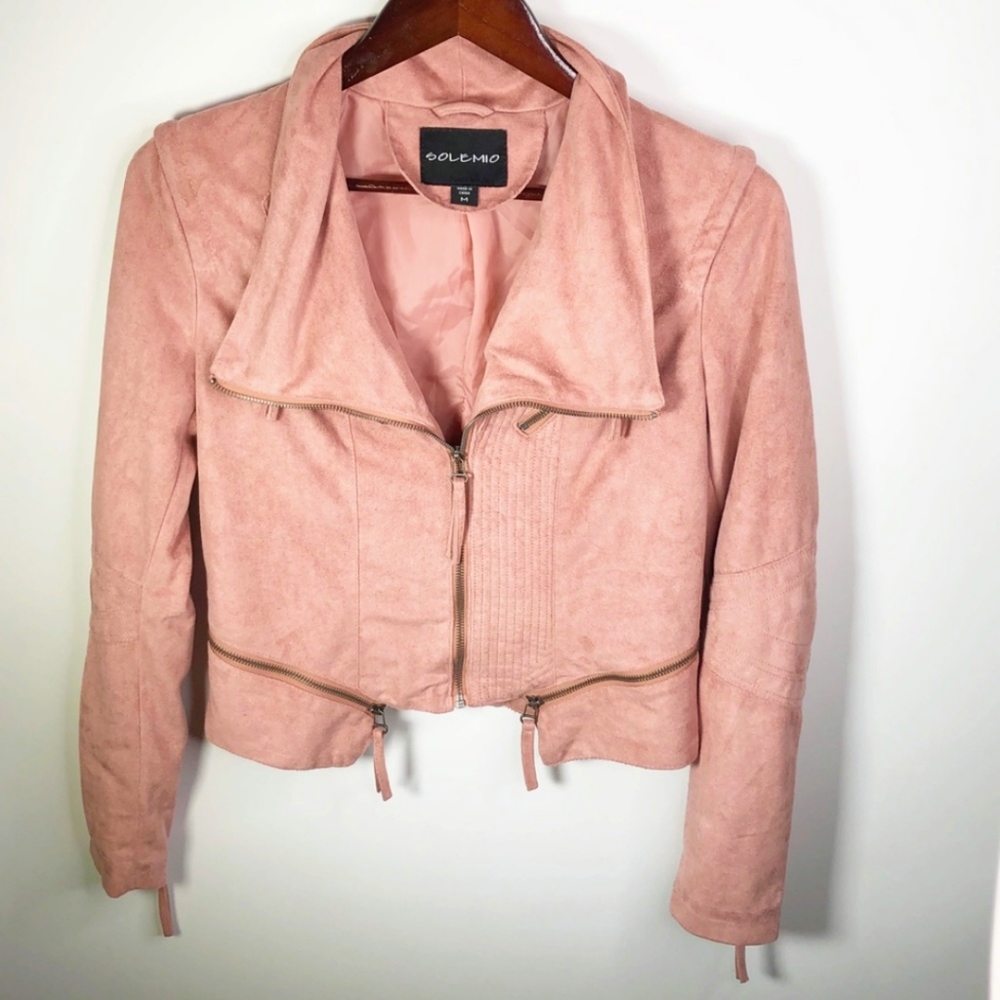 Solemio Vegan Suede Moto Jacket Rose Pink Medium